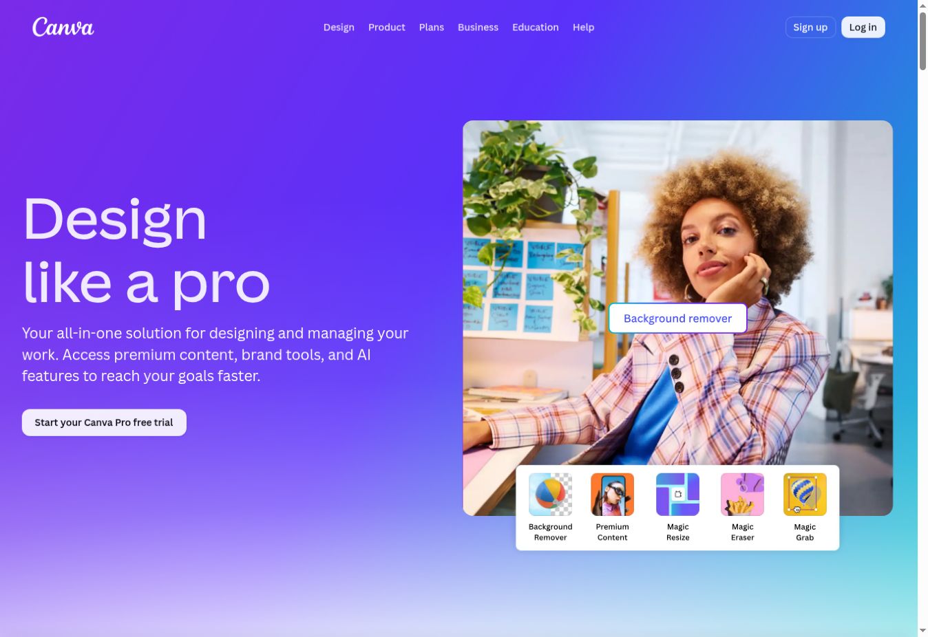 Canva Pro public page showing design tools