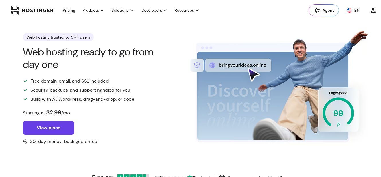 Hostinger web hosting page showing its website hosting offer