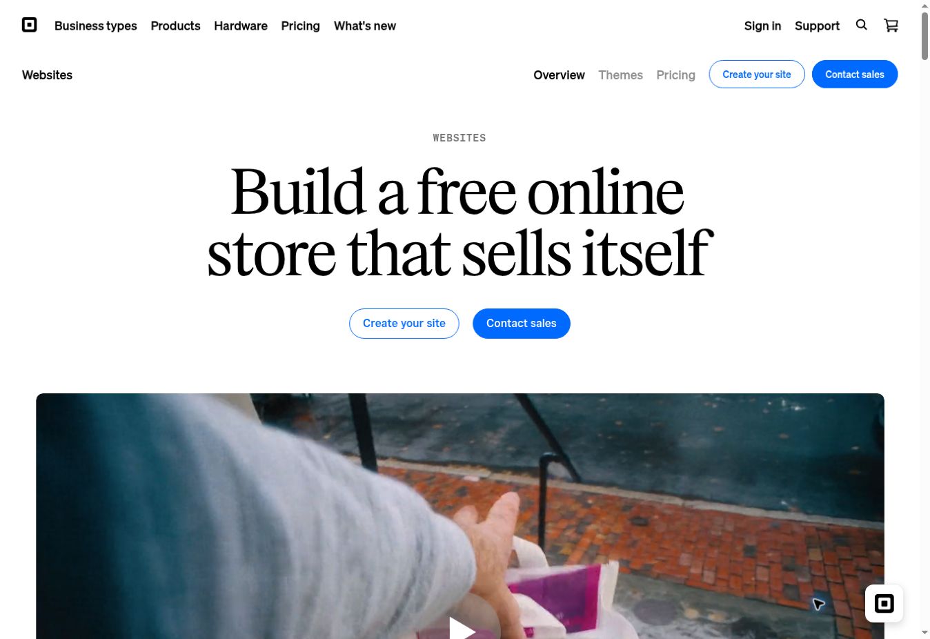 Square Online page introducing its free online store builder