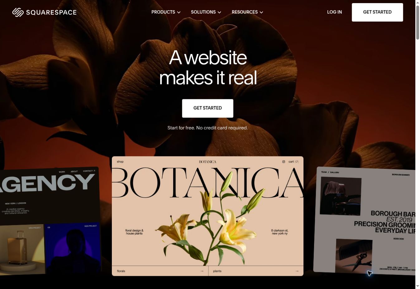 Squarespace homepage showing example website designs